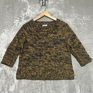 People Tree Hand Knit Wool Fisherman Sweater Womens Size M Yellow Blue Chunky